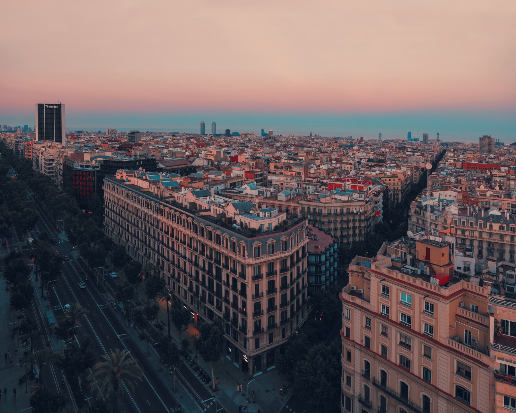 barcelona at dusk from above, shot by a campaign creator