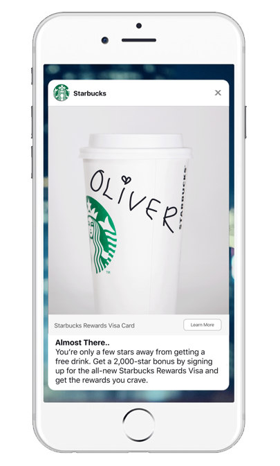 push notification: almost there, a few stars from a free drink, with a cup that says oliver